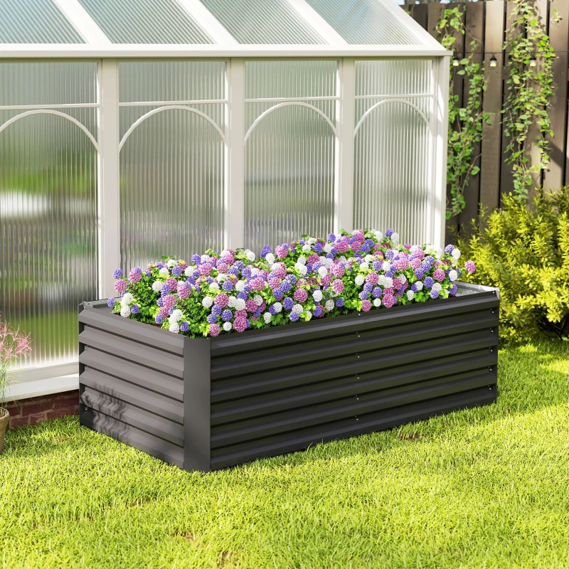 Outsunny 6' x 3' x 2' Raised Garden Bed, Galvanized Planter Box for Growing Flowers, Herbs and Vegetables, Dark Grey