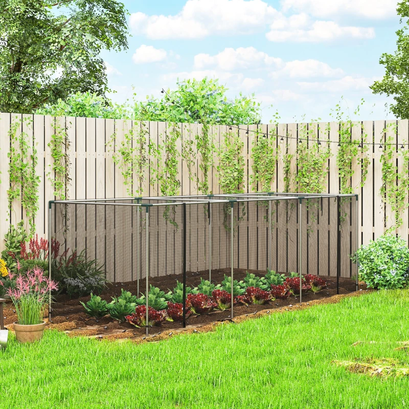 Outsunny Galvanized Steel Crop Cage, Plant Protection Tent with Zippered Door, 12' x 4', Black