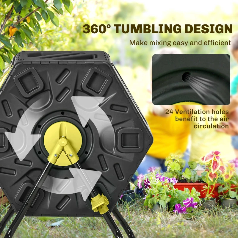Outsunny Rotating Composter, Compost Bin with 24 Vents and Steel Legs, 17 Gallon, Yellow
