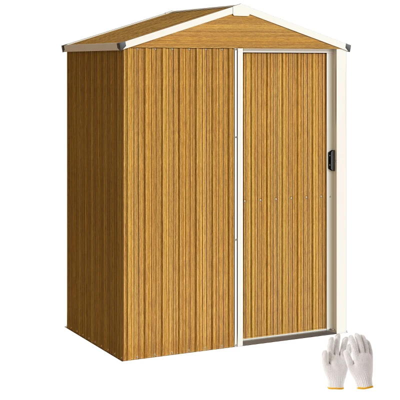 Outsunny 4.5 x 3ft Outdoor Storage Shed, Waterproof Metal Garden Shed with Lockable Door for Backyard, Patio, Lawn, Wood Grain
