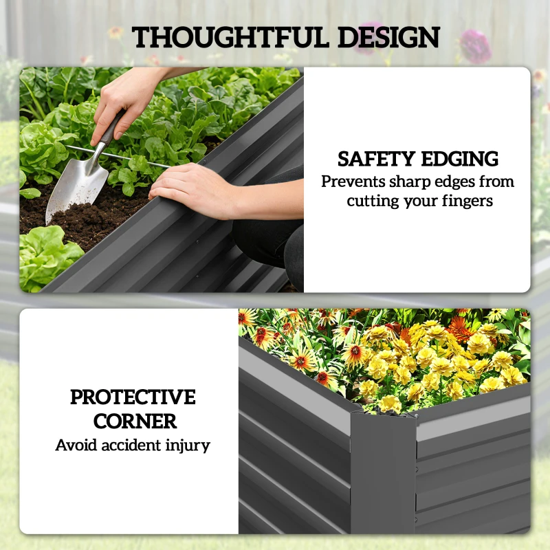 Outsunny 6' x 3' x 2' Raised Garden Bed, Galvanized Planter Box for Growing Flowers, Herbs and Vegetables, Dark Grey