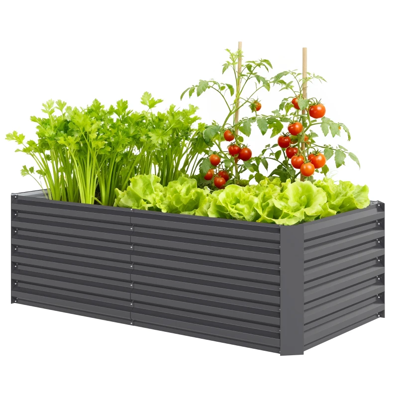 Outsunny 6' x 3' x 2' Raised Garden Bed, Galvanized Planter Box for Growing Flowers, Herbs and Vegetables, Dark Grey