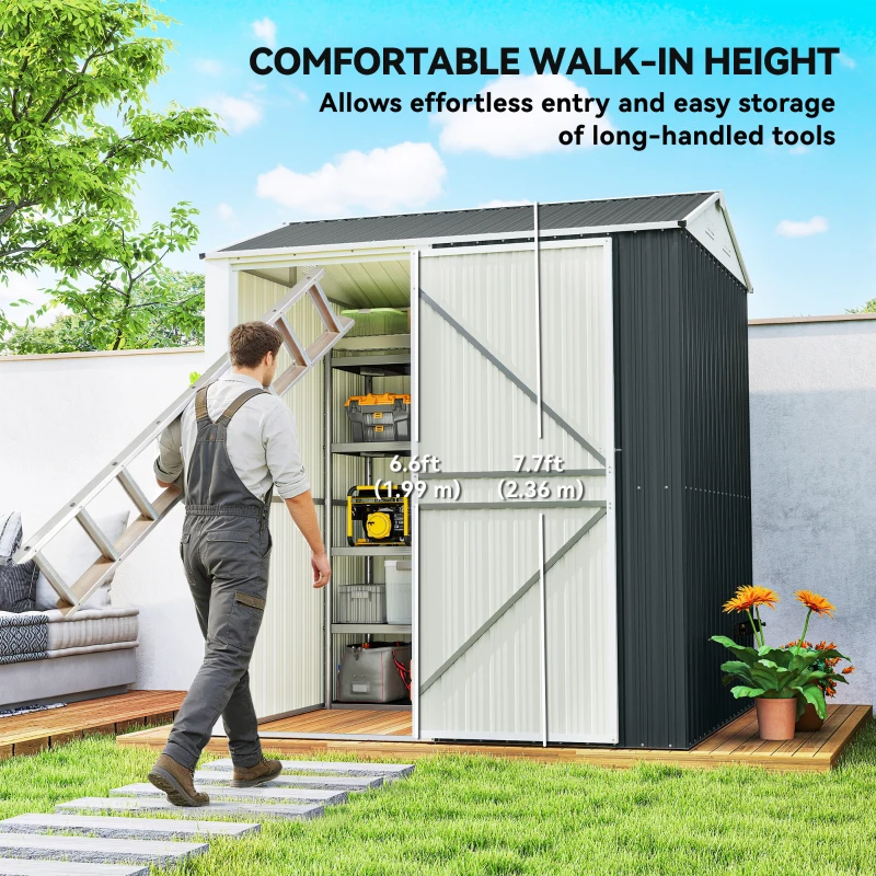 Outsunny 7' x 6' Tall Outdoor Storage Shed, Waterproof Metal Garden Shed with Gloves, Lockable Door, Dark Grey