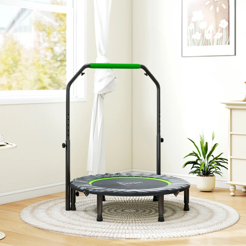 Soozier 40" Foldable Mini Fitness Trampoline, with Adjustable Foam Handle, Green