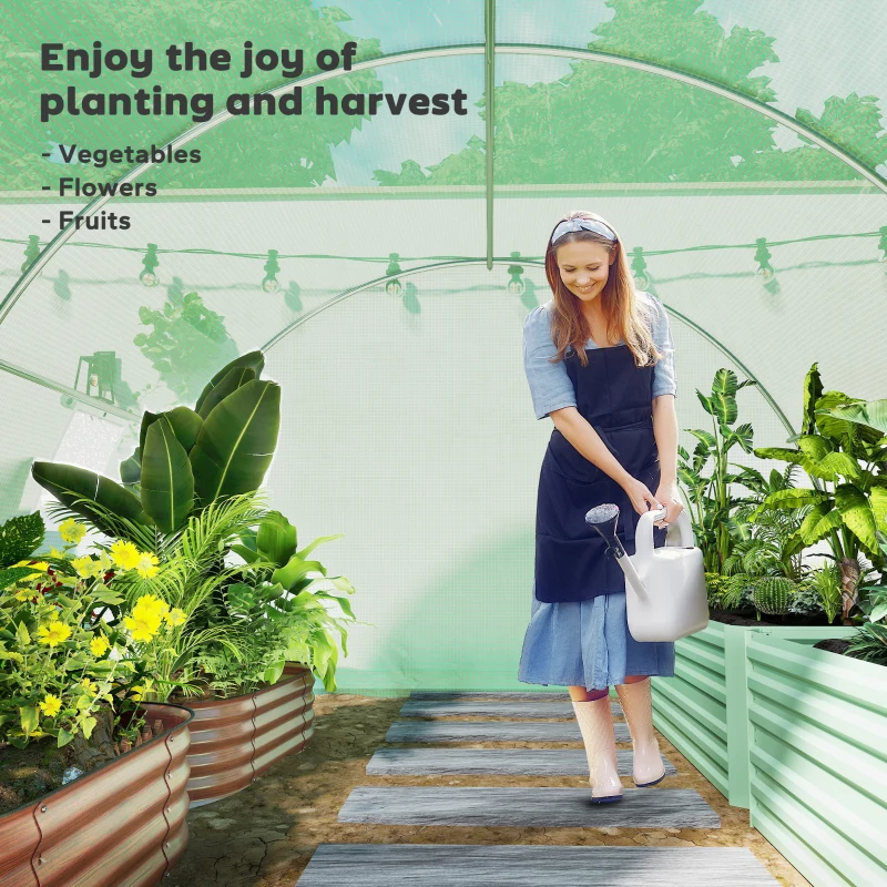 Outsunny Walk-In Tunnel Greenhouse, Plant Hot House with 4 Windows and Zipper Door, 10' x 10' x 7' , Green