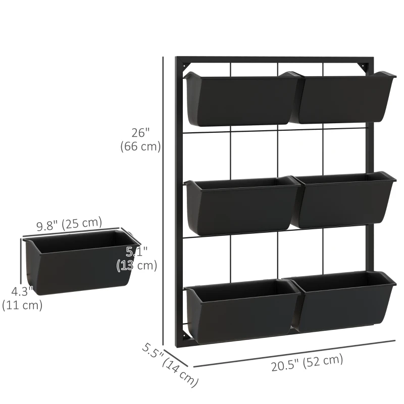 Outsunny 3-Tier Wall Planter with 6 Pots for Indoor and Outdoor Use, Hanging Plant Holder, Self Draining Wall Mounted Planter