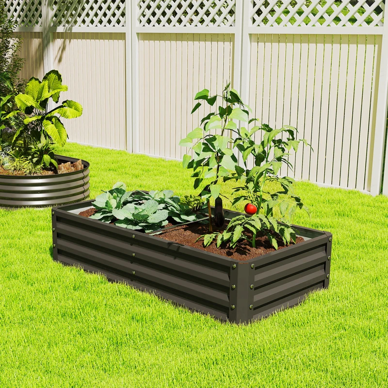 Outsunny Galvanized Raised Garden Bed, Outdoor Planter Box for Vegetables, Flowers, Herbs, 4' x 2' x 1', Black