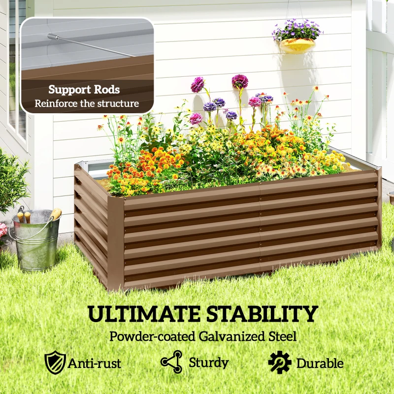 Outsunny 6' x 3' x 2' Raised Garden Bed, Galvanized Planter Box for Growing Flowers, Herbs and Vegetables, Brown