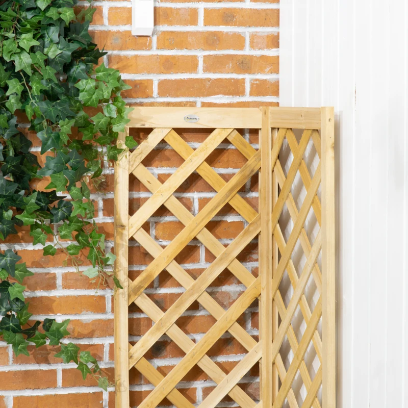 Outsunny Raised Garden Bed Wood Planter with Trellis for Vine Climbing, 16" x 16" x 57", Natural