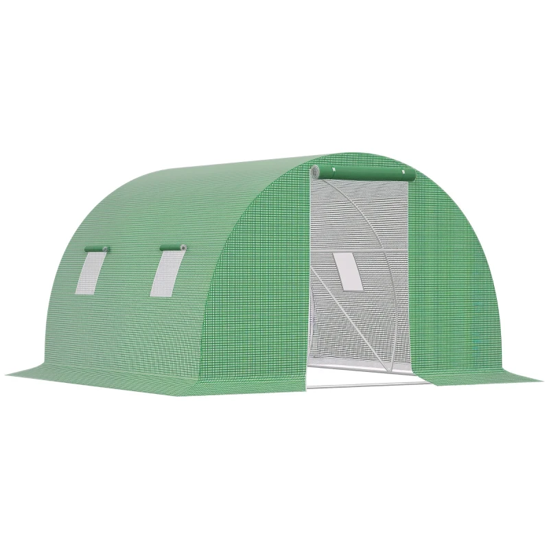 Outsunny Walk-In Tunnel Greenhouse, Plant Hot House with 4 Windows and Zipper Door, 10' x 10' x 7' , Green