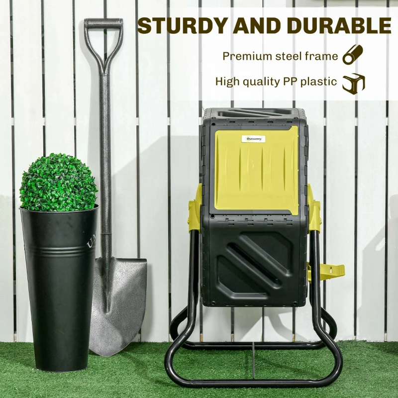 Outsunny Rotating Composter, Compost Bin with 24 Vents and Steel Legs, 17 Gallon, Yellow