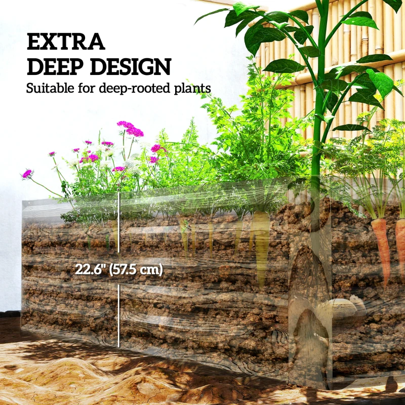 Outsunny 6' x 3' x 2' Raised Garden Bed, Galvanized Planter Box for Growing Flowers, Herbs and Vegetables, Light Wood Effect
