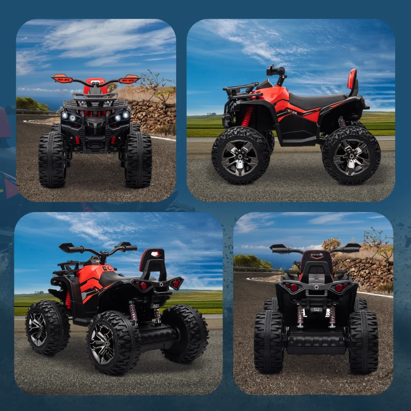 Aosom Kids Ride-on Car, 12V/10AH Four Wheeler Kids ATV, Battery Powered Off-Road Quad with MP3, Headlights, Suspension, 1.8-5 mph, Red