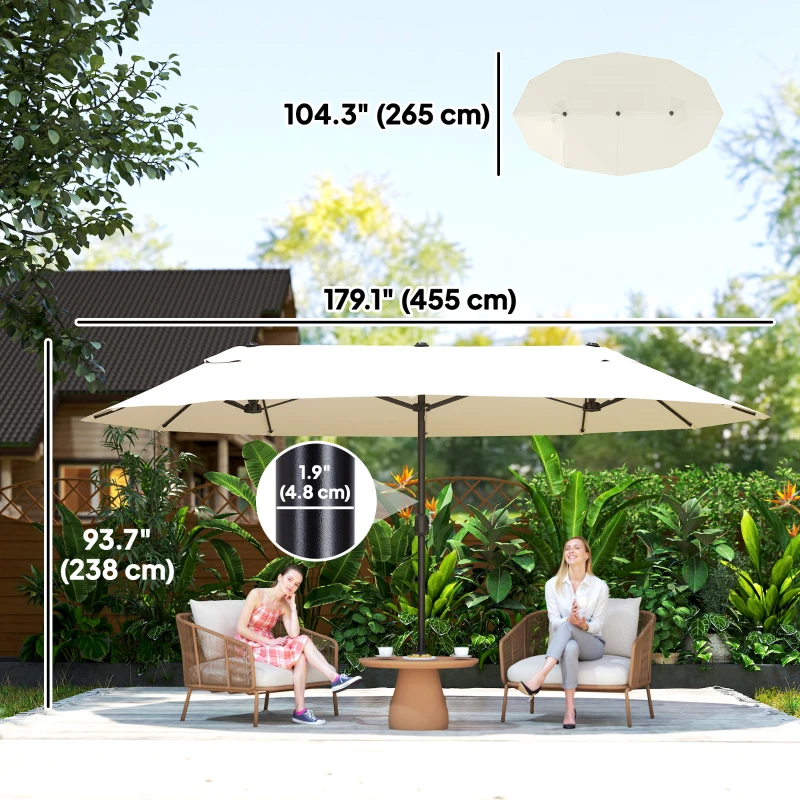 Outsunny 15' Outdoor Patio Umbrella with Twin Canopy Sunshade Steel Table Umbrella with Lift Crank Beige