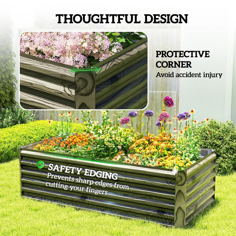 Outsunny 6' x 3' x 2' Raised Garden Bed, Galvanized Planter Box for Growing Flowers, Herbs and Vegetables, Light Wood Effect