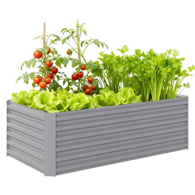 Outsunny 6' x 3' x 2' Raised Garden Bed, Galvanized Planter Box for Growing Flowers, Herbs and Vegetables, Light Grey
