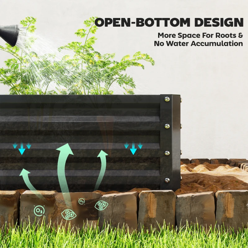 Outsunny Galvanized Raised Garden Bed, Outdoor Planter Box for Vegetables, Flowers, Herbs, 4' x 2' x 1', Black