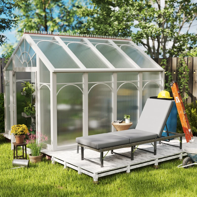 Outsunny Folding Outdoor Lounge Chair, Wicker Chaise Lounge Tanning Chair with Cushion for Beach, Poolside, Garden, Grey