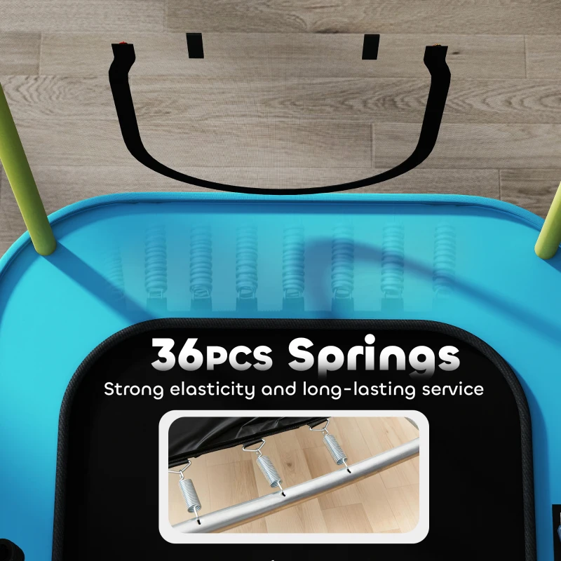 Qaba 70" x 47" Trampoline for Kids Indoor & Outdoor with Slide, Swing, Basketball Hoop and Safety Enclosure, Light Blue