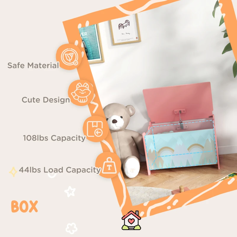 Qaba Storage Chest with Lid, Storage Box Organizer for Bedroom, Pink