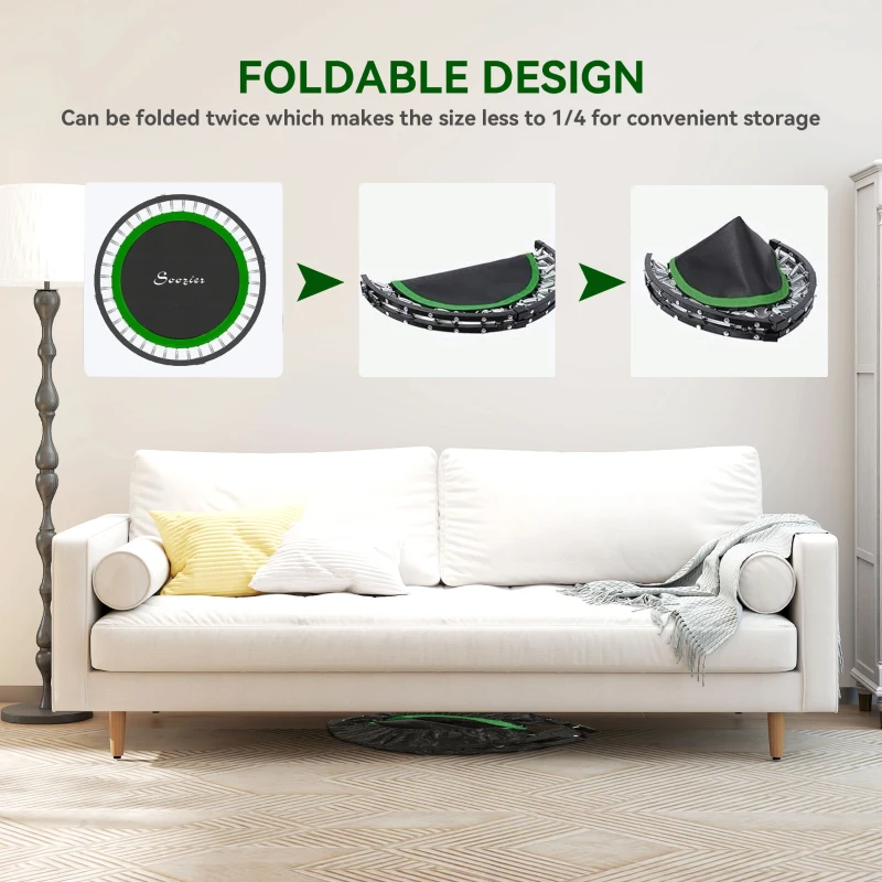 Soozier 40" Foldable Mini Fitness Trampoline, with Adjustable Foam Handle, Green