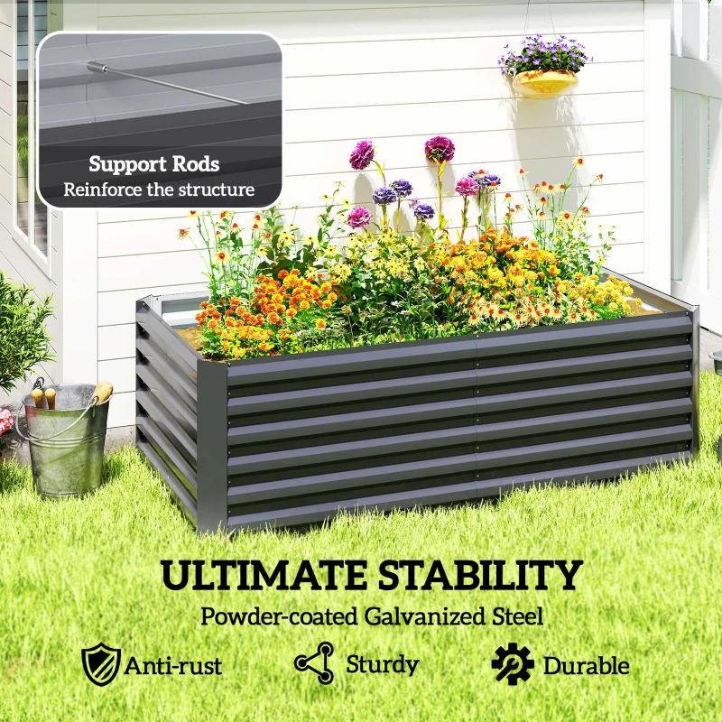Outsunny 6' x 3' x 2' Raised Garden Bed, Galvanized Planter Box for Growing Flowers, Herbs and Vegetables, Dark Grey