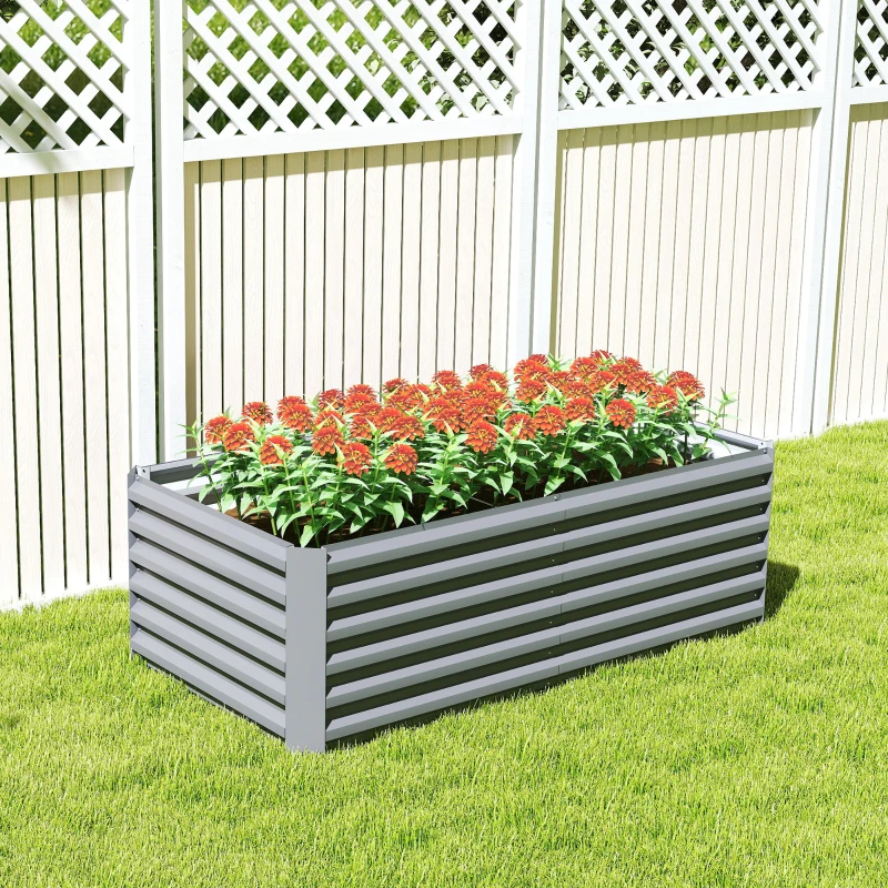 Outsunny 6' x 3' x 2' Raised Garden Bed, Galvanized Planter Box for Growing Flowers, Herbs and Vegetables, Light Grey