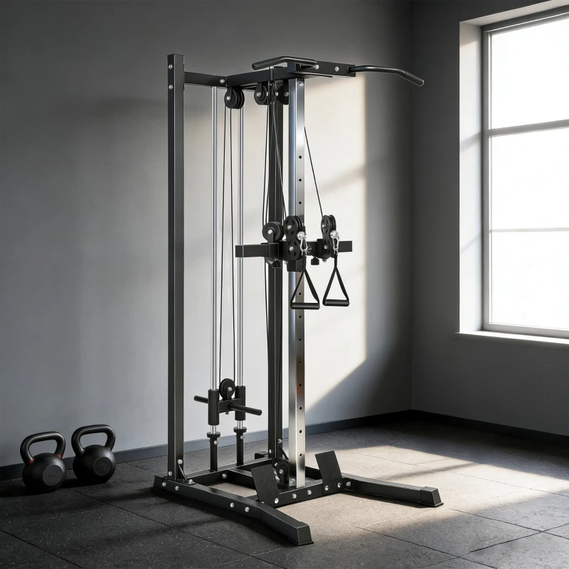 Soozier Cable Station Dual Pulley System with Pull up Bar and 14 Adjustable Positions