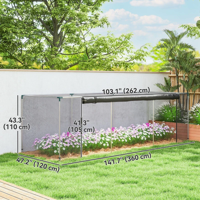 Outsunny Galvanized Steel Crop Cage, Plant Protection Tent with Zippered Door, 12' x 4', Black