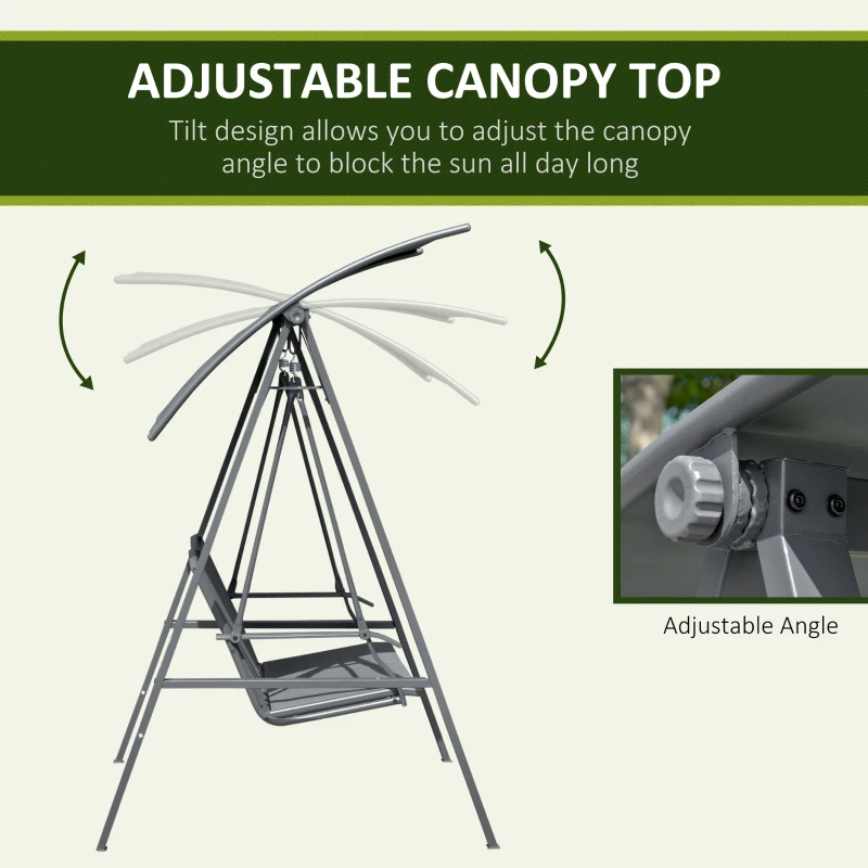 Outsunny 2-Seat Outdoor Porch Swing Patio Swing with Adjustable Canopy, Removable Seat and and Steel Frame for Garden, Poolside