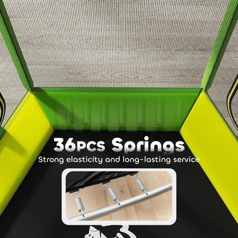 Qaba 85" Trampoline for Kids with Safety Enclosure, Toddler Trampoline with Slide Ladder for Ages 3+, Green