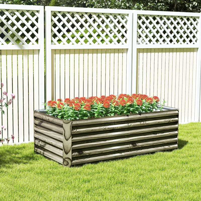 Outsunny 6' x 3' x 2' Raised Garden Bed, Galvanized Planter Box for Growing Flowers, Herbs and Vegetables, Light Wood Effect