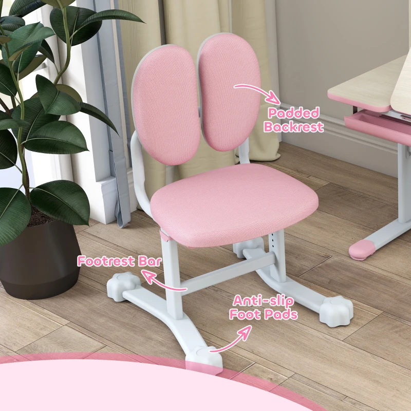 Qaba Kids Desk and Chair Set with Tilt Desktop, Adjustable Height, Drawer and Shelves for Boys Girls Ages 3-12, Pink