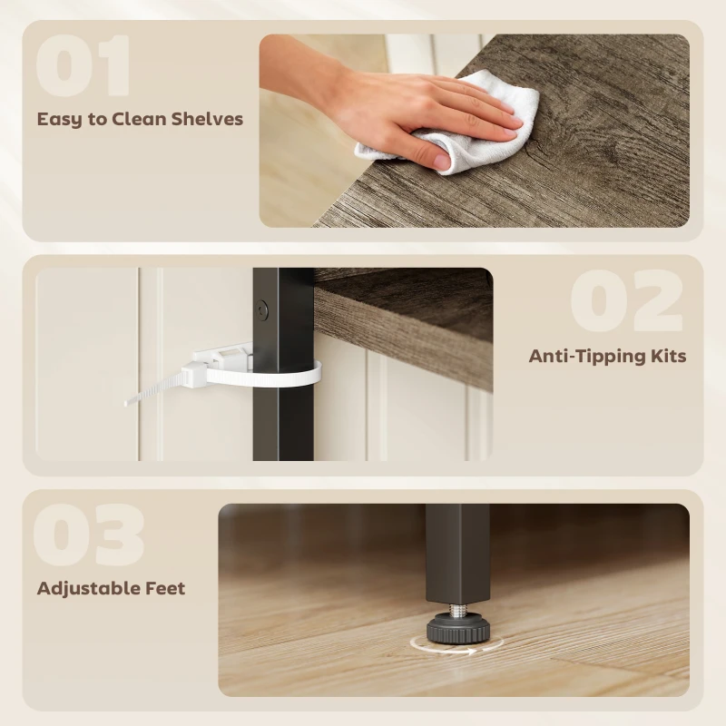 HOMCOM Kitchen Baker's Rack with Power Outlet and LED Light, 5-Tier Coffee Bar Station with 10 Hooks, Grey