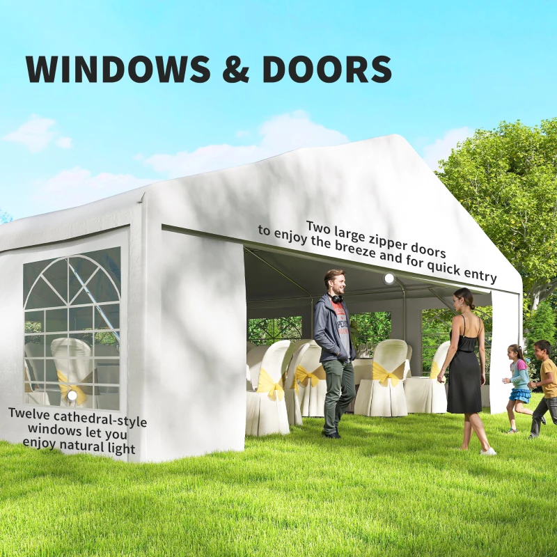 Outsunny 23' x 39' Party Tent, Heavy Duty Outdoor Canopy Tent Shelter with 2 Doors and 12 Windows for Parties, Events, White