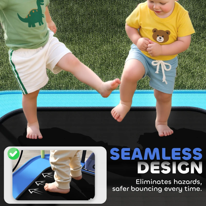 Qaba 70" x 47" Trampoline for Kids Indoor & Outdoor with Slide, Swing, Basketball Hoop and Safety Enclosure, Light Blue