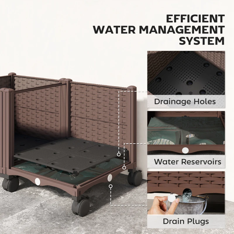 Outsunny Plastic Raised Garden Bed, Indoor Outdoor Self Watering Planter Box with Drainage Holes and Plugs for Flowers