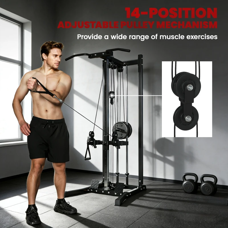 Soozier Cable Station Dual Pulley System with Pull up Bar and 14 Adjustable Positions