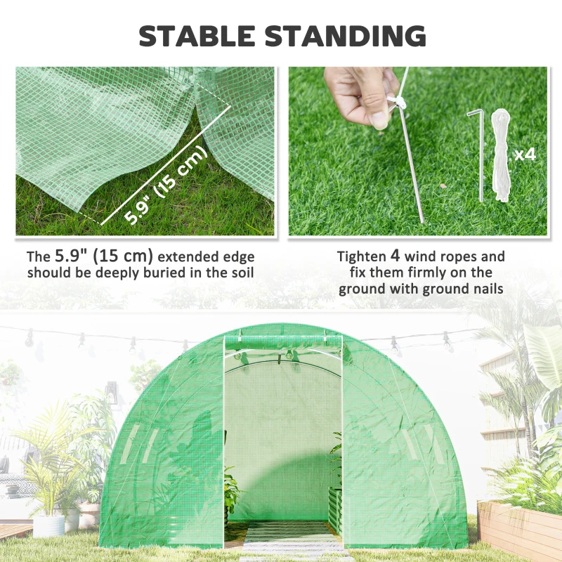 Outsunny Walk-In Tunnel Greenhouse, Plant Hot House with 4 Windows and Zipper Door, 10' x 10' x 7' , Green