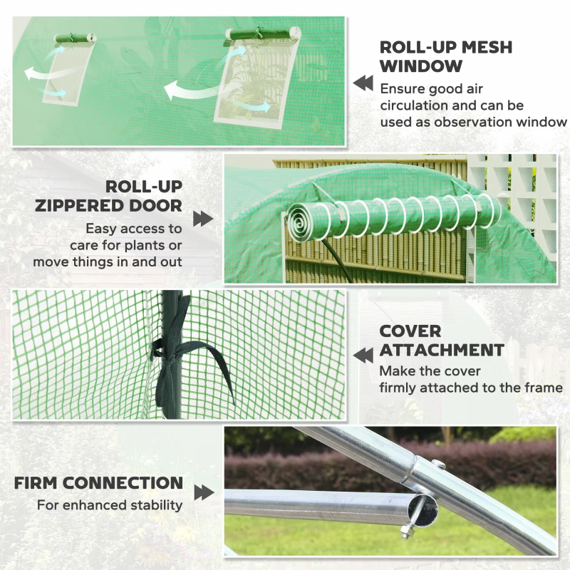 Outsunny Walk-In Tunnel Greenhouse, Plant Hot House with 4 Windows and Zipper Door, 10' x 10' x 7' , Green