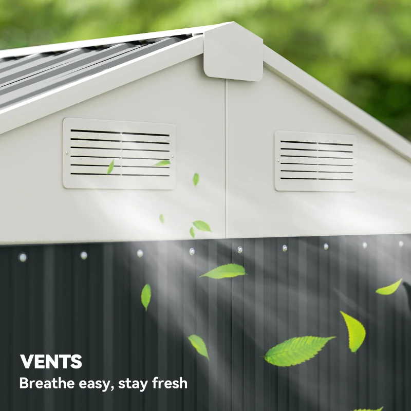 Outsunny 7' x 6' Tall Outdoor Storage Shed, Waterproof Metal Garden Shed with Gloves, Lockable Door, Dark Grey