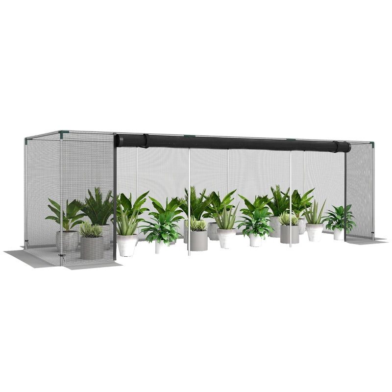 Outsunny Galvanized Steel Crop Cage, Plant Protection Tent with Zippered Door, 12' x 4', Black