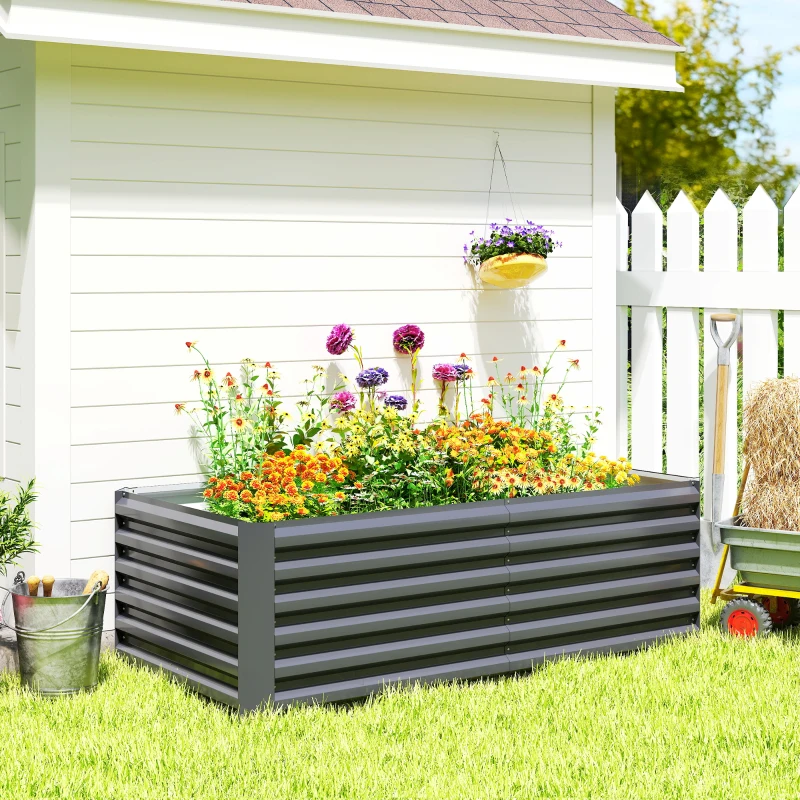 Outsunny 6' x 3' x 2' Raised Garden Bed, Galvanized Planter Box for Growing Flowers, Herbs and Vegetables, Dark Grey
