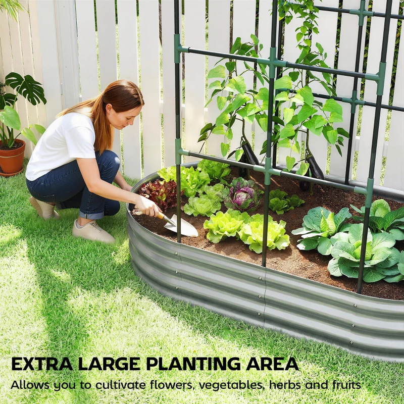 Outsunny Galvanised Raised Garden Bed with Arched Trellis, 5 x 3 x 6ft Metal Outdoor Planter Box with Open Bottom, Silver