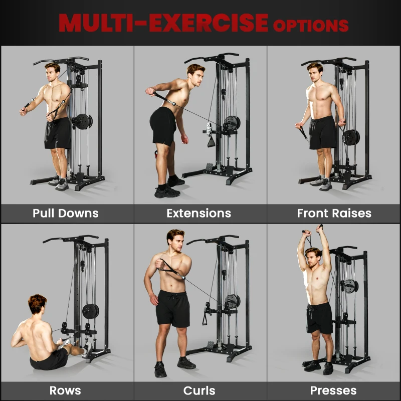 Soozier Cable Station Dual Pulley System with Pull up Bar and 14 Adjustable Positions