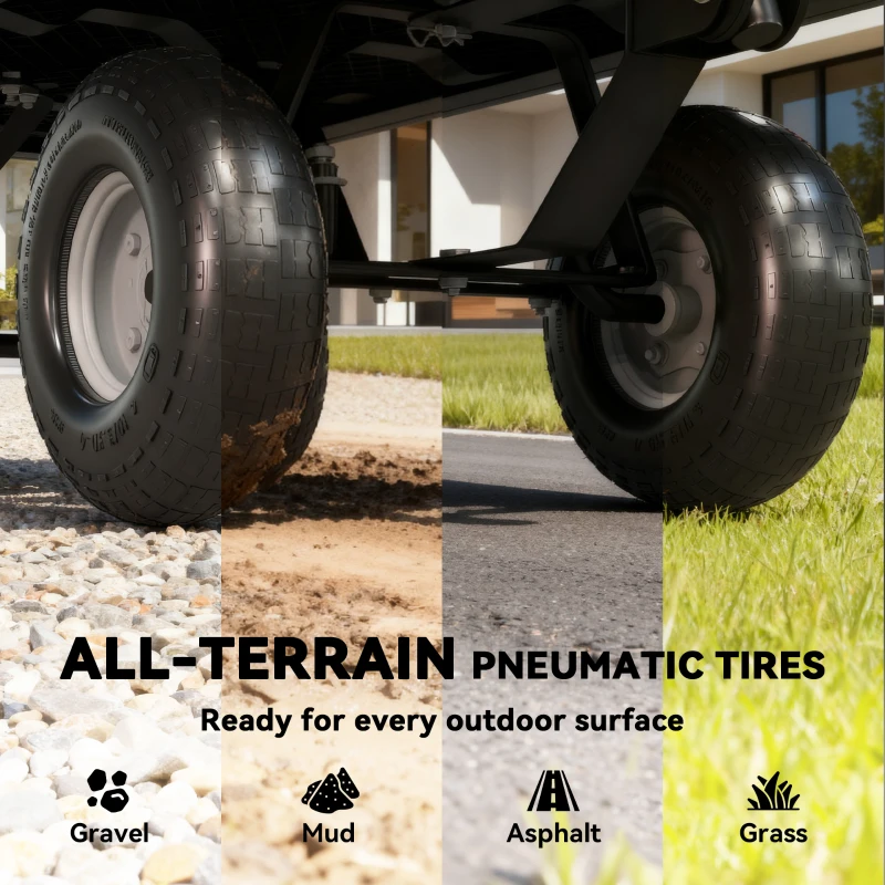 Outsunny Steel Garden Cart, Utility Wagon Cart with Removable Liner, Quick-Release Sides, 10" Wheels, 660lbs Capacity