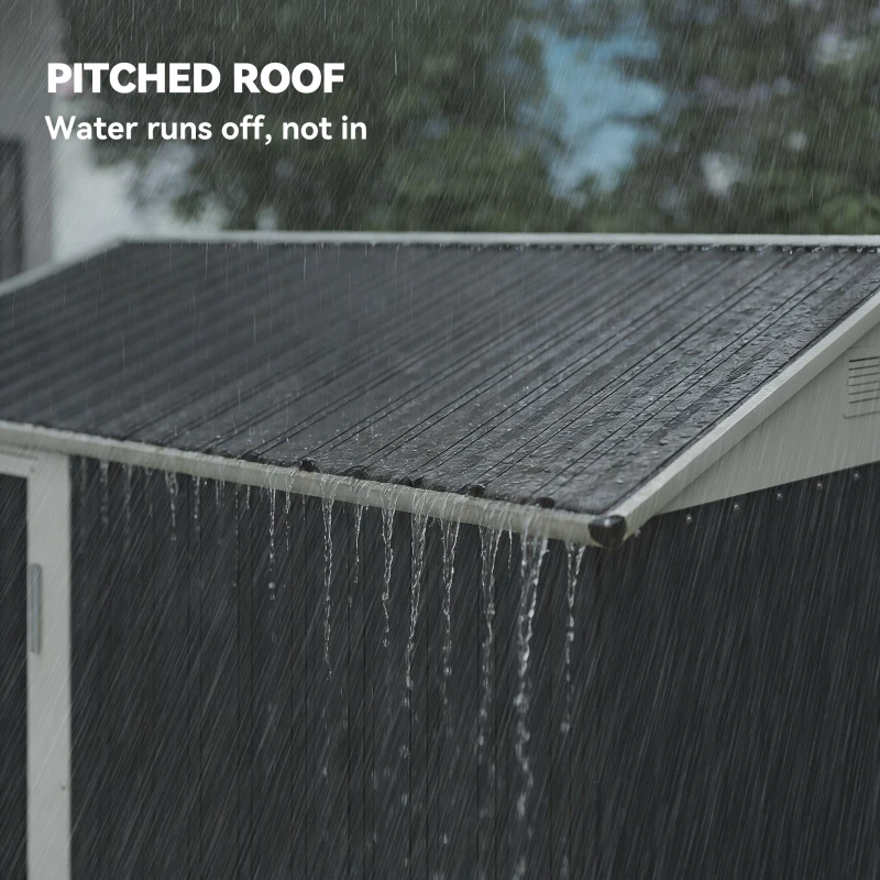 Outsunny 7' x 6' Tall Outdoor Storage Shed, Waterproof Metal Garden Shed with Gloves, Lockable Door, Dark Grey