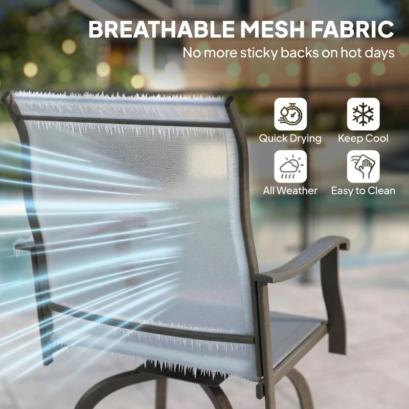 Outsunny Outdoor Bar Stools Set of 2, Swivel Bar Height Chairs with High Back, Curved Armrests and Steel Frame, Light Grey