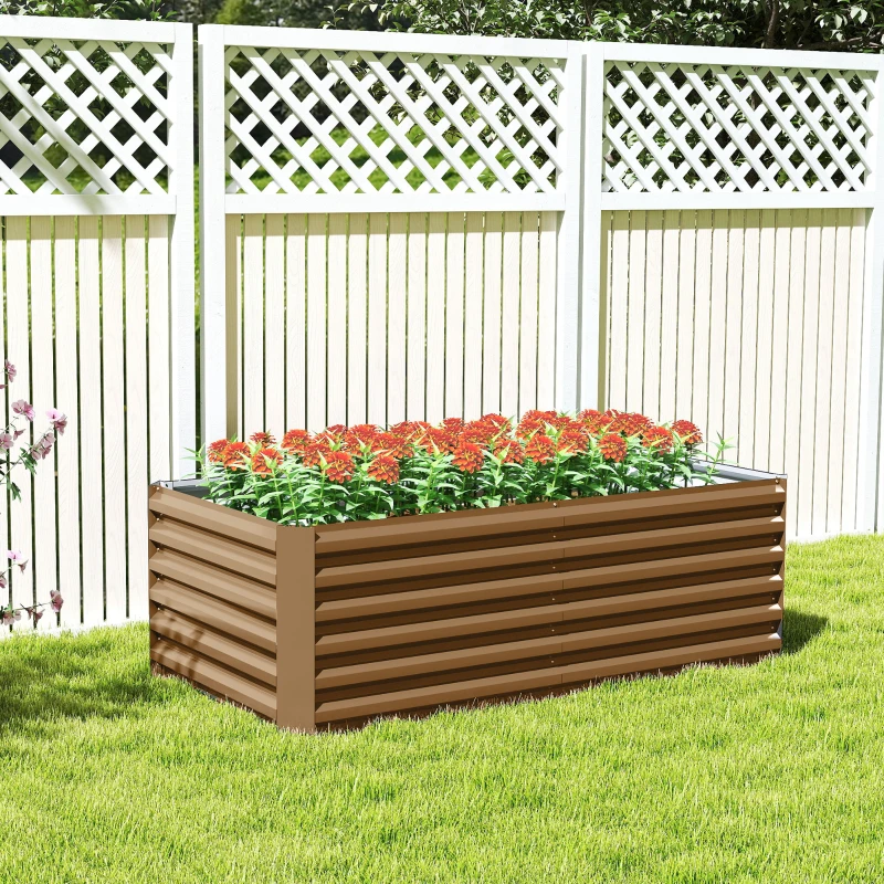 Outsunny 6' x 3' x 2' Raised Garden Bed, Galvanized Planter Box for Growing Flowers, Herbs and Vegetables, Brown