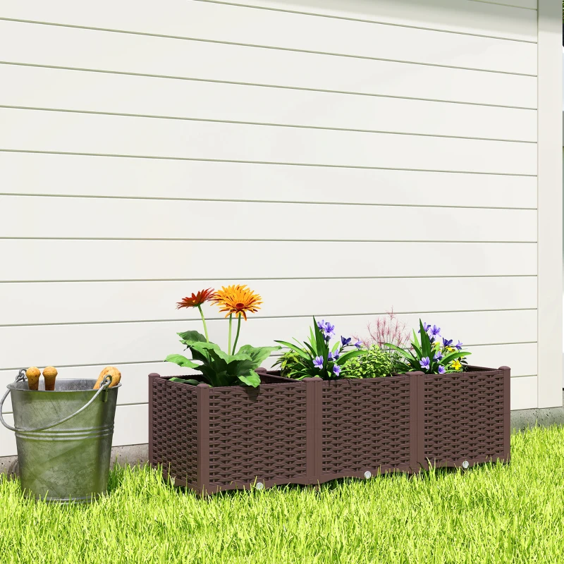 Outsunny Plastic Raised Garden Bed with Legs, Self Watering Elevated Planter Boxes with Drainage Holes and Plugs